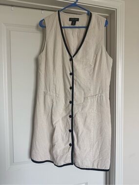 Rachel Zoe Cream Sleeveless Button-Front Mini Dress with Black Trim